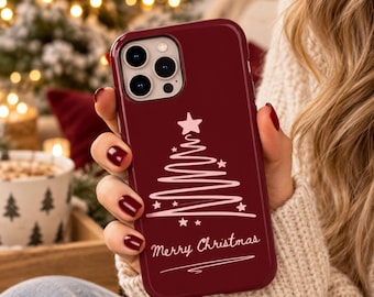 Burgundy Christmas Phone Case, Minimal Merry Christmas iPhone Case, Holiday Gift, iPhone 11-18