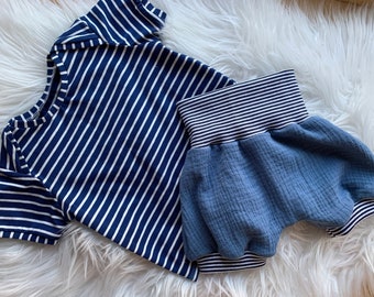 Babyset Sommerset T-Shirt und kurze Pumphose Gr. 68 Baby Strand Sommer blau gestreift maritim