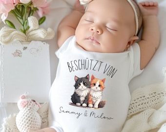 Baby Body personalisiert, Taufgeschenk, Geschenk zur Geburt, Geschenk für Neugeborene,  Katze Beschützt von... Wunschname