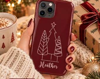 Personalized Christmas Phone Case, Minimal Christmas Tree iPhone Case, Holiday Gift, iPhone 11-17