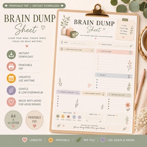 Brain Dump Sheet Printable | ADHD Planner PDF | Mental Reset Worksheet | Executive Function Planner | A4 & US Letter | GoodNotes