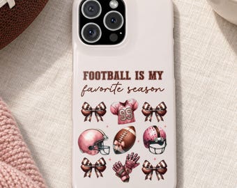 Football Phone Case for iPhone, Samsung Cover, Pink Bow Football Mom Gift, Birthday or Christmas Gift