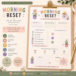 Morning Reset Planner Printable ADHD Morning Routine Daily Self Care Planner GoodNotes Planner iPad Digital Planner Brain Dump Neurospicy