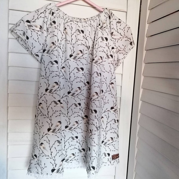 Kleid Größe 86, Sommerkleid mit Vögelchen, kurzärmeliges Kleid, romantisches Kleidchen Baby