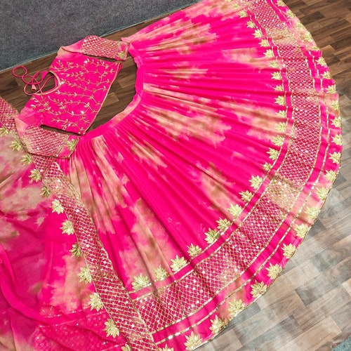 Gleaming Pink Georgette Lehenga Choli With Shibori Print And Heavy Embroidery shops Sequins Work With Georgette Dupatta For Women, Function Wear