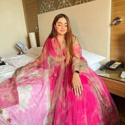Gleaming Pink Georgette Lehenga Choli With Shibori Print And Heavy Embroidery shops Sequins Work With Georgette Dupatta For Women, Function Wear