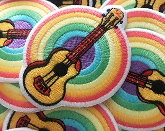Musical Ukulele with Rainbow Embroidered Patch W/ Iron on Backing (Great gift for musical lovers!)