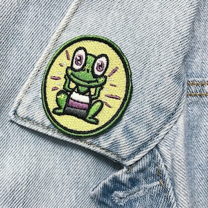 Non Binary Frog Embroidered Patch W/ Iron on Backing