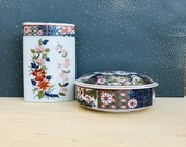 Japanese Old Imari Vase Dish Trinket Tureen w Lid Floral Design Gold Blue Green.