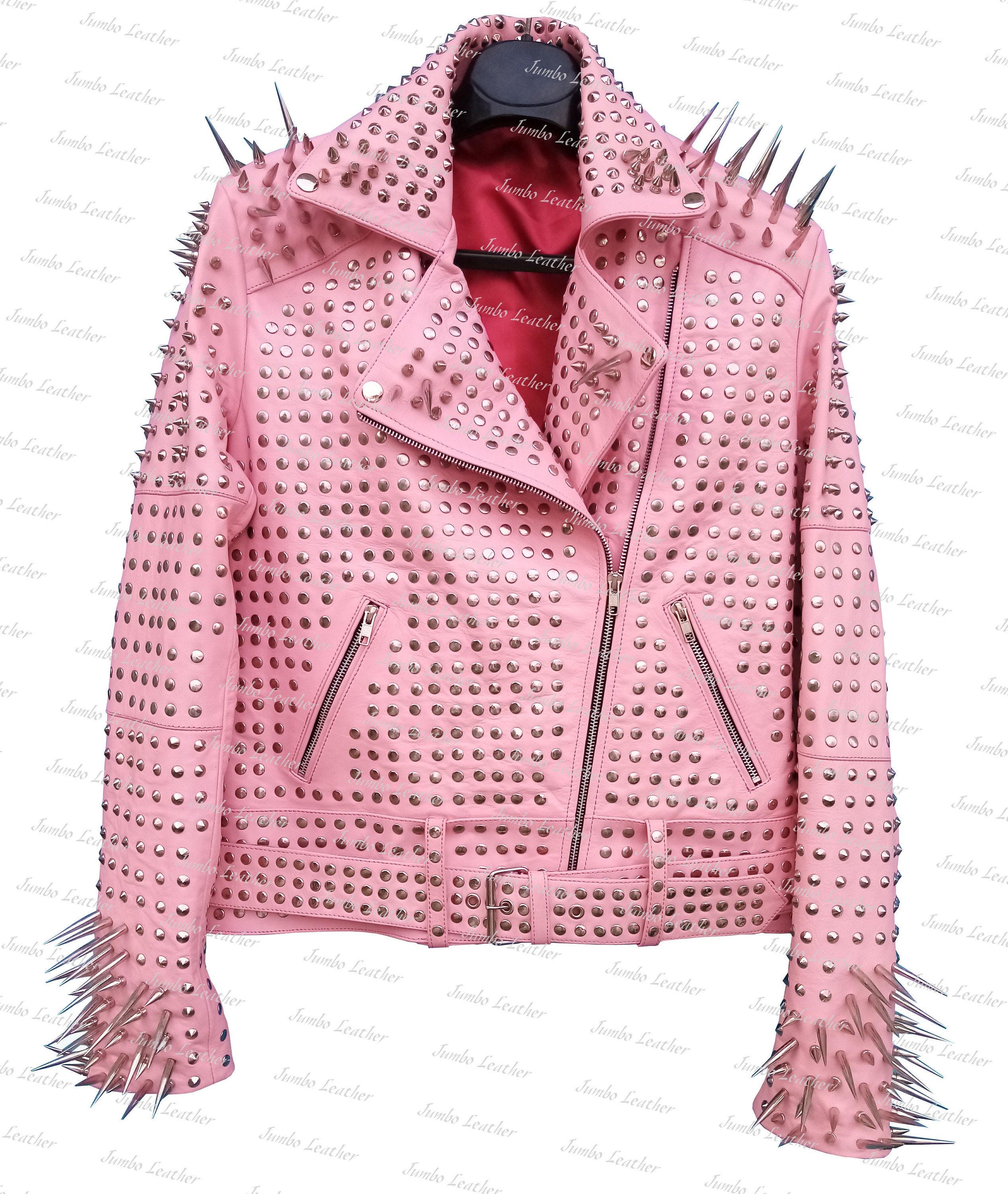 New Women Studded Jacket Full Baby Pink Women Punk Silver | Etsy