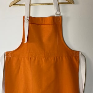 Pottery apron with split legs and adjustable cotton belt and neck strap, christmas gift. Orange