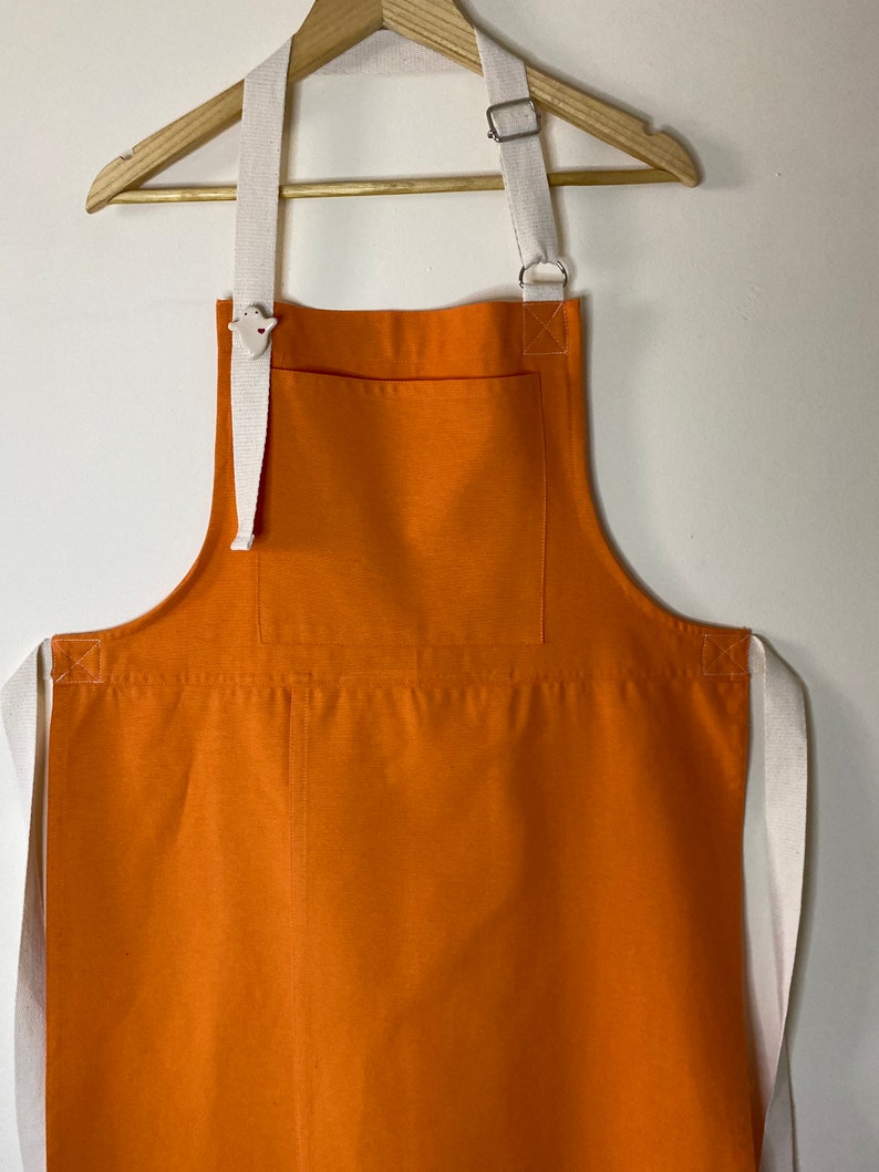 Pottery apron with split legs and adjustable cotton belt and neck strap, christmas gift. Orange