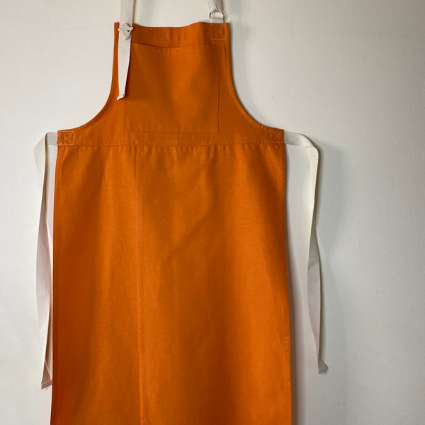 Orange color apron, pottery apron split leg, claypron with pocket for artists, gift for mothers day, free embroidery, gift for mom.