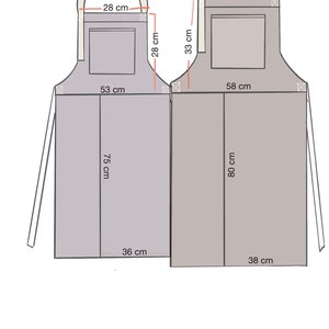 Measurements for standart and plus size aprons. preperation time for plus size aprons is 3-5 working days.