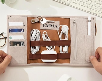 Personalized Leather Organizer Mothers Day Gifts, Cable Organizer Unique Gifts for Mom Grandma Her Women, Gift for Wife, Mom Birthday Gift