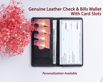 Slim Long Wallet, Aesthetic Leather Checkbook Women Men, Personalized Custom Engraved Business Check Case Gift, Checkbook Register Holder