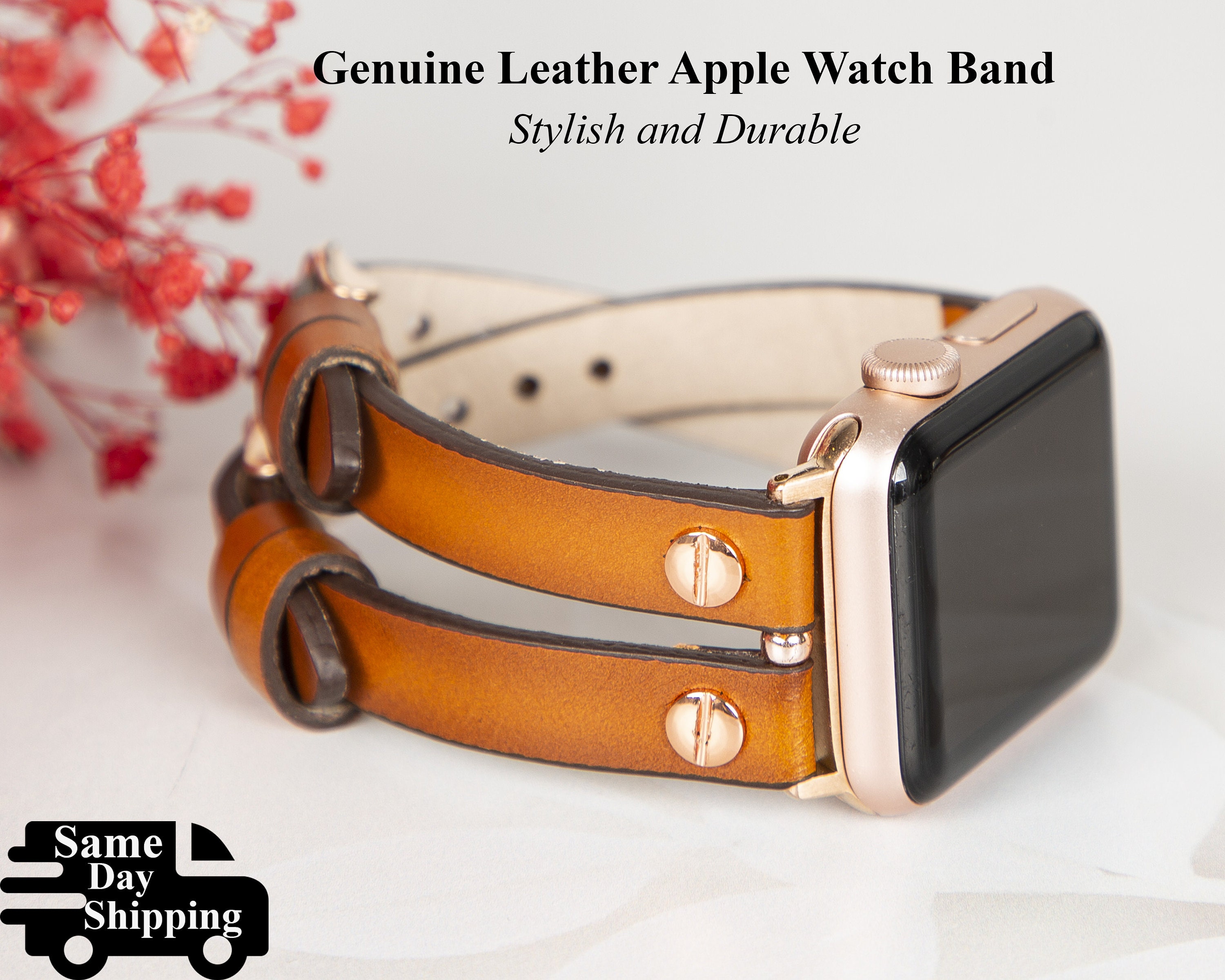  JR.DM Slim Leather-Bands Compatible with Apple Watch Band 38mm  40mm 41mm 42mm 44mm 45mm 49mm, Top Genuine Leather Band with Charms,  Feminine Design for Iwatch Ultra SE & Series 9 8