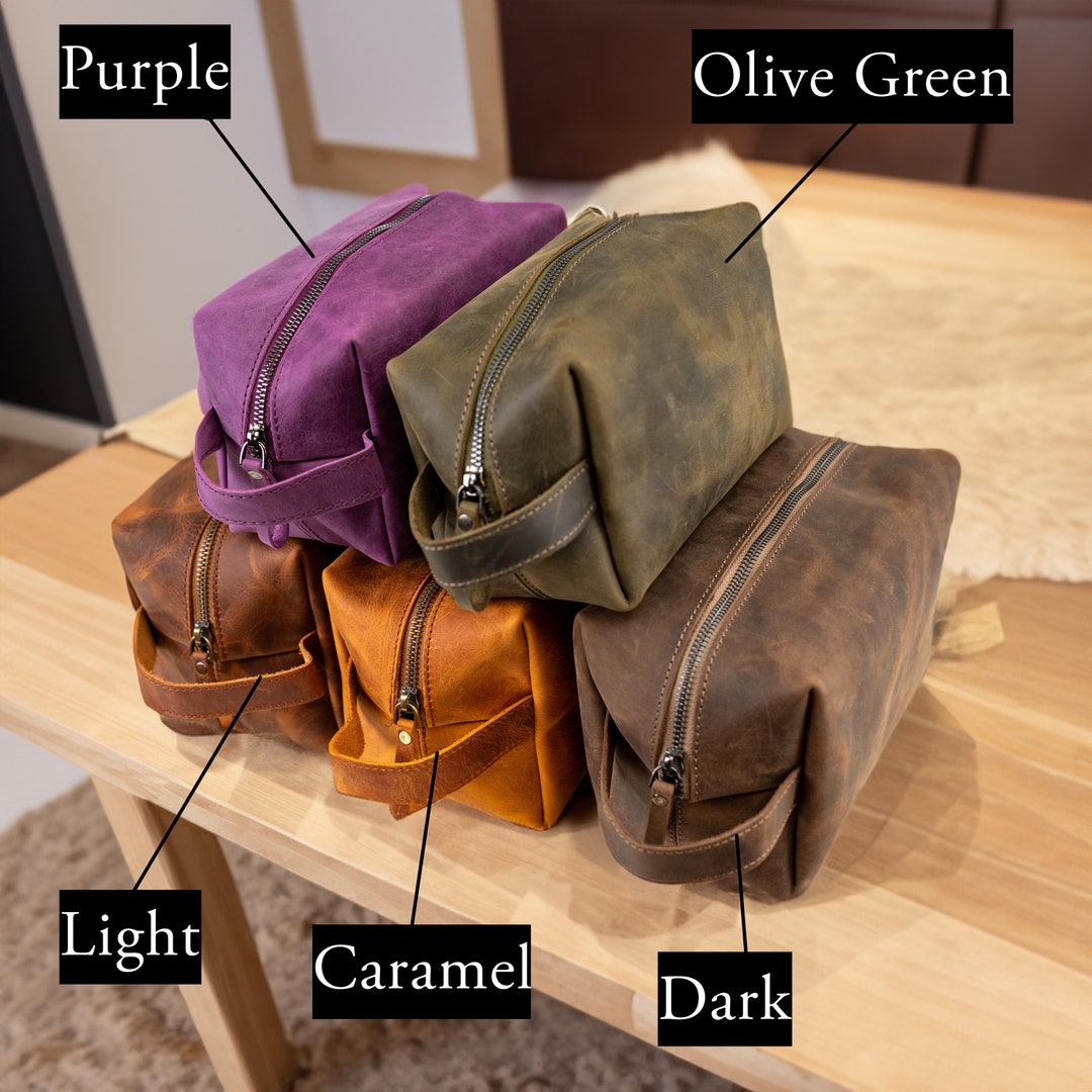 Custom Handmade Leather Toiletry Bag Personalized Fathers Day Gift Mens