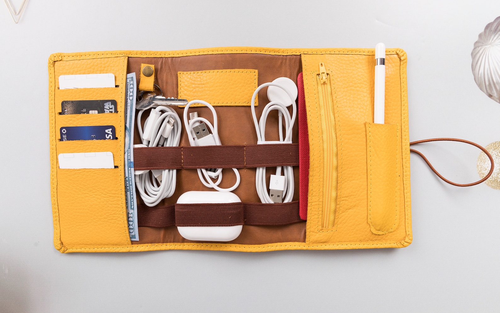 Leather Cable and Charger Organizer Bag Handmade Cord Etsy