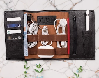 Personalized Leather Cable Organizer Graduation Gifts For Men, Collage Phd High School Graduation Gifts For Him, Cable Holder Gifts For Son