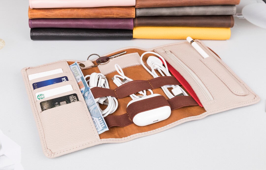 Leather Cable and Charger Organizer Bag Handmade Cord Etsy