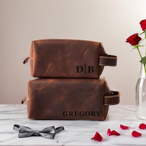 Handmade Leather Toiletry Travel Bag Personalized Fathers Day Gift Mens Dopp Kit Custom Groomsmen Purse For Her Men Husband, Gift For Him