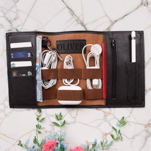 Personalized Leather Cable Organizer Graduation Gifts For Men, Collage Phd High School Graduation Gifts For Him, Cable Holder Gifts For Son