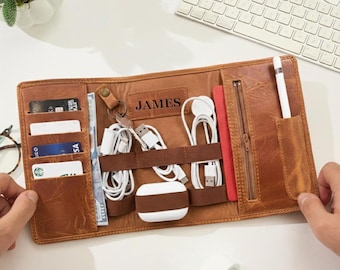 Travel Accessories Leather Custom Cable Organizer Travel Lover Gifts Ideas For Men