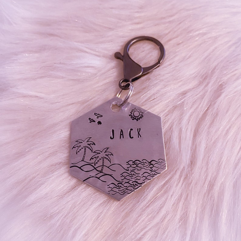 custom hand stamped metal dog Life/'s a Beach cat pet ID name tag