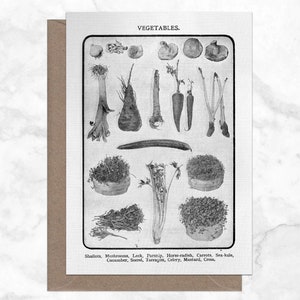 Cartão de Saudações A6 Vintage com Legumes | Nota de Agradecimento | Comida, Sra. Beeton, Vitoriano, Culinária, Britânico, Vegano, Vegetariano, Natureza
