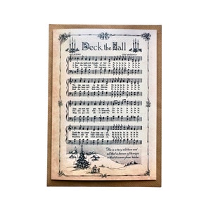 Deck the Hall Carol Seasonal Large A5 Biglietto di auguri natalizio / Folklore, tradizionale, britannico, musicale, cristiano, stile vintage