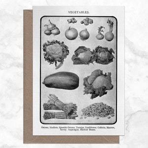 de voeux A6 vintage illustrée de légumes | Merci | Végétalien, Végétarien, Mme Beeton, Victorien, Cuisine, Britannique