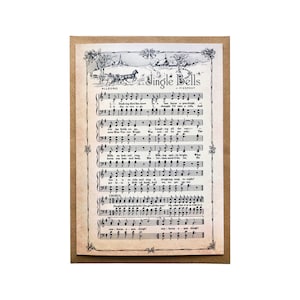 Jingle Bells Carol Stagionale Grande A5 Biglietto di auguri di Natale / Folklore, Tradizionale, Britannico, Musicale, Cristiano, Stile Vintage