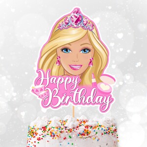 Decorazioni Torta Compleanno Barbie - Set 9 Pezzi, Cake Topper Per Feste Bambine, Happy Birthday - Foto 9