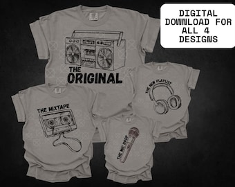 Bijpassende Vaderdag-shirts - origineel, mixtape, nieuwe afspeellijst, Mic Drop JPG, PNG