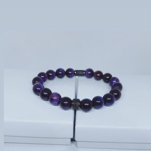 Purple Tiger Eye Bracelet, Men Beaded Bracelet, Gift for him, Father&#39;s Day Gift.