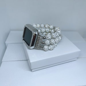 Beaded Apple Watch Band-Stretchy Apple Watch Band Silver with Rhinestones Beaded Apple Watch Band,Gift for her(protective face not included.