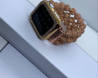 Rose Gold Rhinestone Beaded Apple Watch Band
