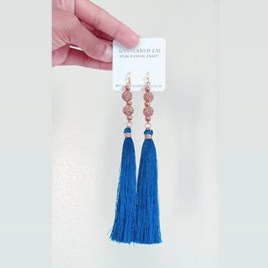 Statement Blue Tassel Earrings| Handmade Blue and Gold handmade earrings| Statement earrings| Summer Tassel Earrings