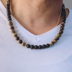 Men Black Onyx & Tiger Eye Beaded Necklace, Men Beaded Necklace, Handmade Necklace, Gift for him