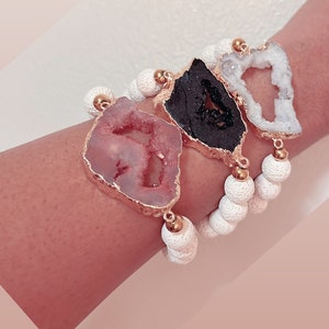 Beaded Bracelets| White Lava & Agate Stone Bracelet|Stretchy Beaded Bracelets| Handmade Bracelet| Mother&#39;s Day Gift