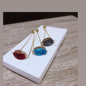 Handmade Druzy Agate Stone Bracelet: Stainless Steel Adjustable Chain