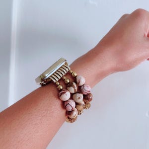 Beaded Apple Watch Band- Natural Tone and Gold Stretchy Apple Watch Band, Christmas Gift for her - Face cover not included.