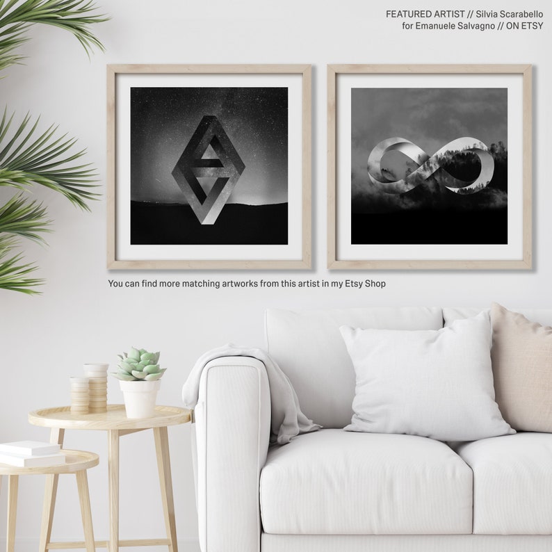 FineArt Print Impossible Nature #3 by emerging Italian artist Silvia Scarabello Black and white colorful artwork shapes polyscape poster