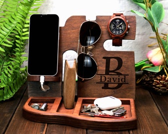 Wooden phone stand,Night Stand,Valet Organizer,Office gift,Charging dock,Nightstand Organizer,Wooden Valet,Bedside Organizer,mens gift