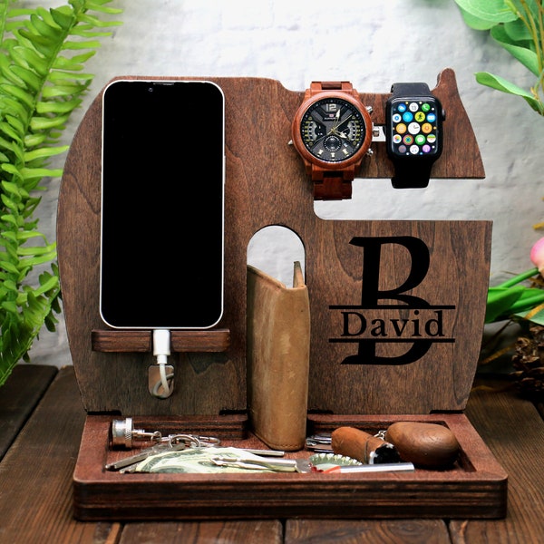 gift for boyfriend,Mens Wood Valet Box,Mens Valet Stand,Mens Wood Valet Tray,Charging Dock,Docking Station,gifts for men,gift for him