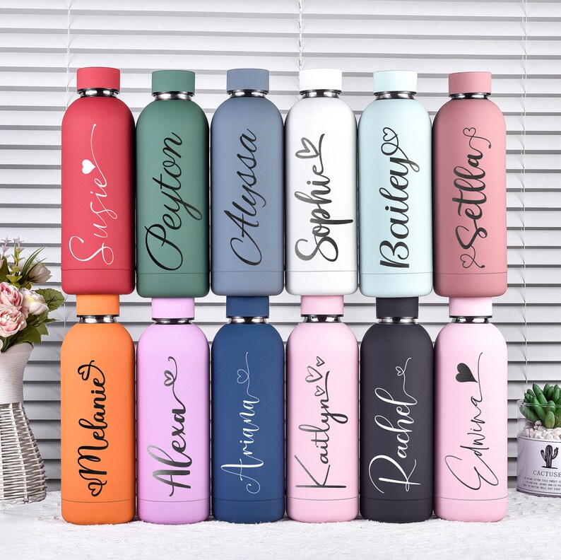 Thermosflasche, personalisierte Flasche, Wasserflasche, personalisiertes Geschenk, personalisierter Becher, Brautjungfern Geschenke, Hochzeitsbecher, Brautjungfer Geschenk Bild 1