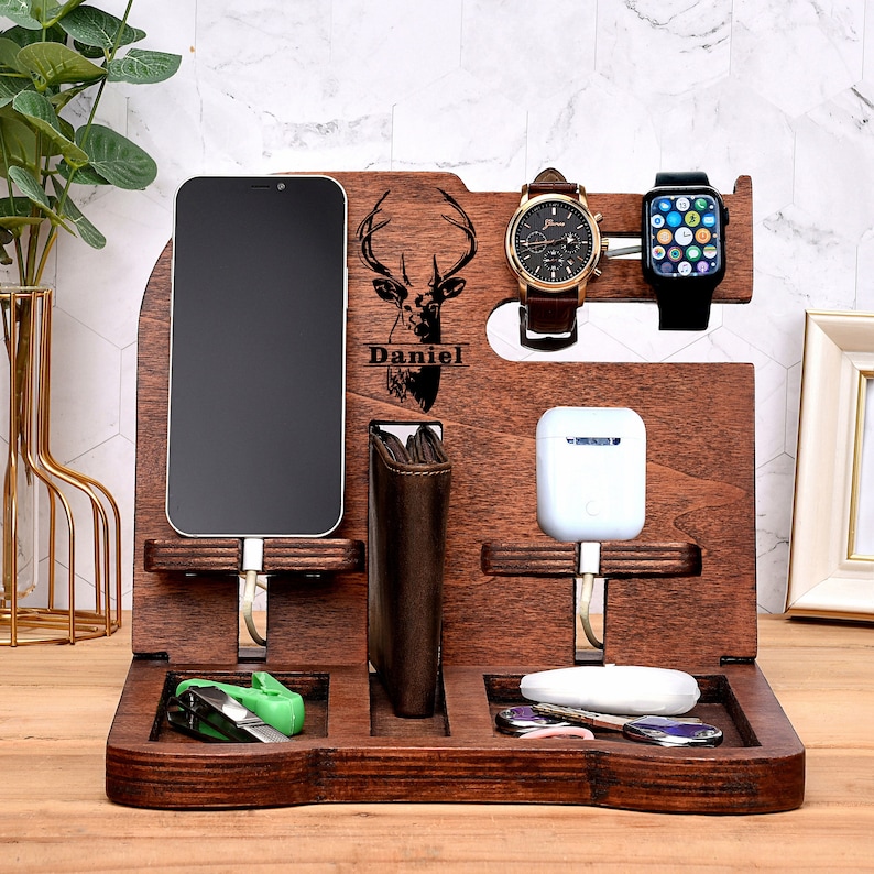 Charging Station Phone Stand Gifts for Dad Fathers Day Gift gift Desk Organizer Docking Station Mens birthday gift for husband Gift for Men image 7