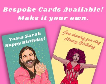 Bespoke Personalised Cards | Birthday Anniversary Christmas Any Occasion | Queer LGBT Pop Culture Cards