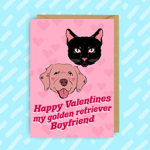 Carte de Saint-Valentin | Couple chat noir et golden retriever | mignonne d'amour animal de Zazzle.be Liste d'envies Vous avez des idées ? Cadeau unique pour les amoureux des animaux | Petit ami | Mari